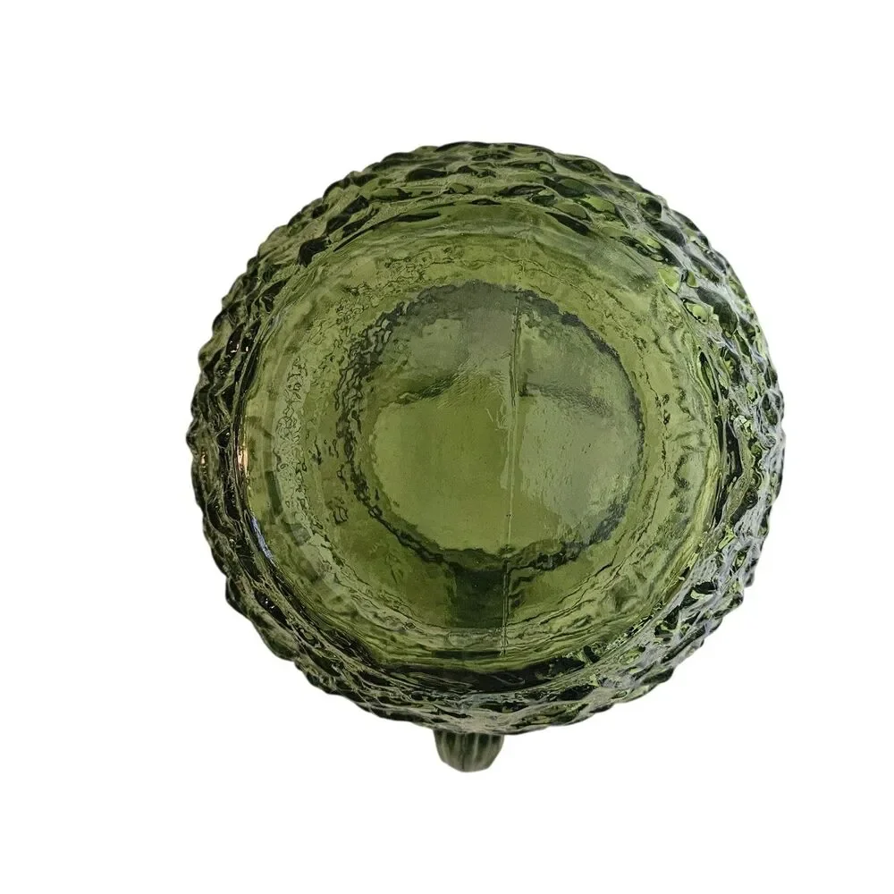 Vintage Anchor Hocking Milano Pattern Avocado Green Crinkle Glass Ball Pitcher‎